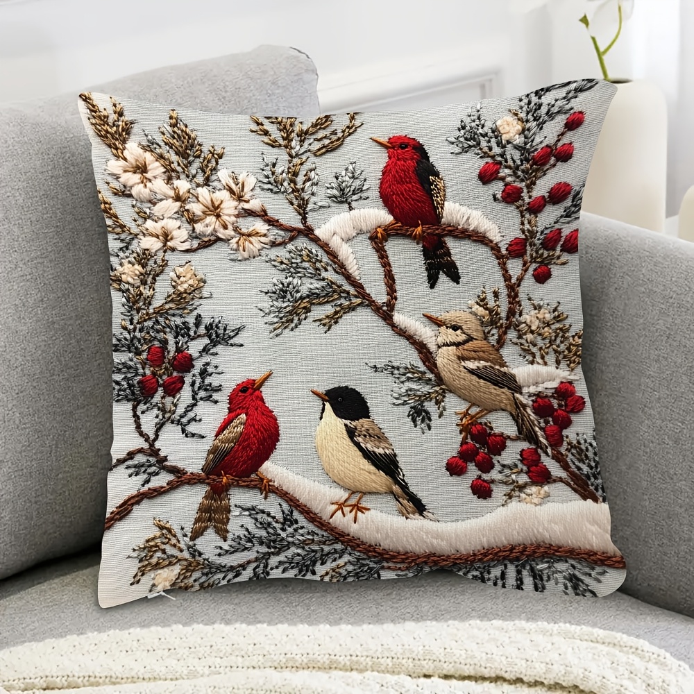 

1pc Vintage Embroidered Throw Pillow Cover, 18x18 Inch, Short Plush Polyester , Woven, With Hand Wash Only, For Room Types, Dcad1395