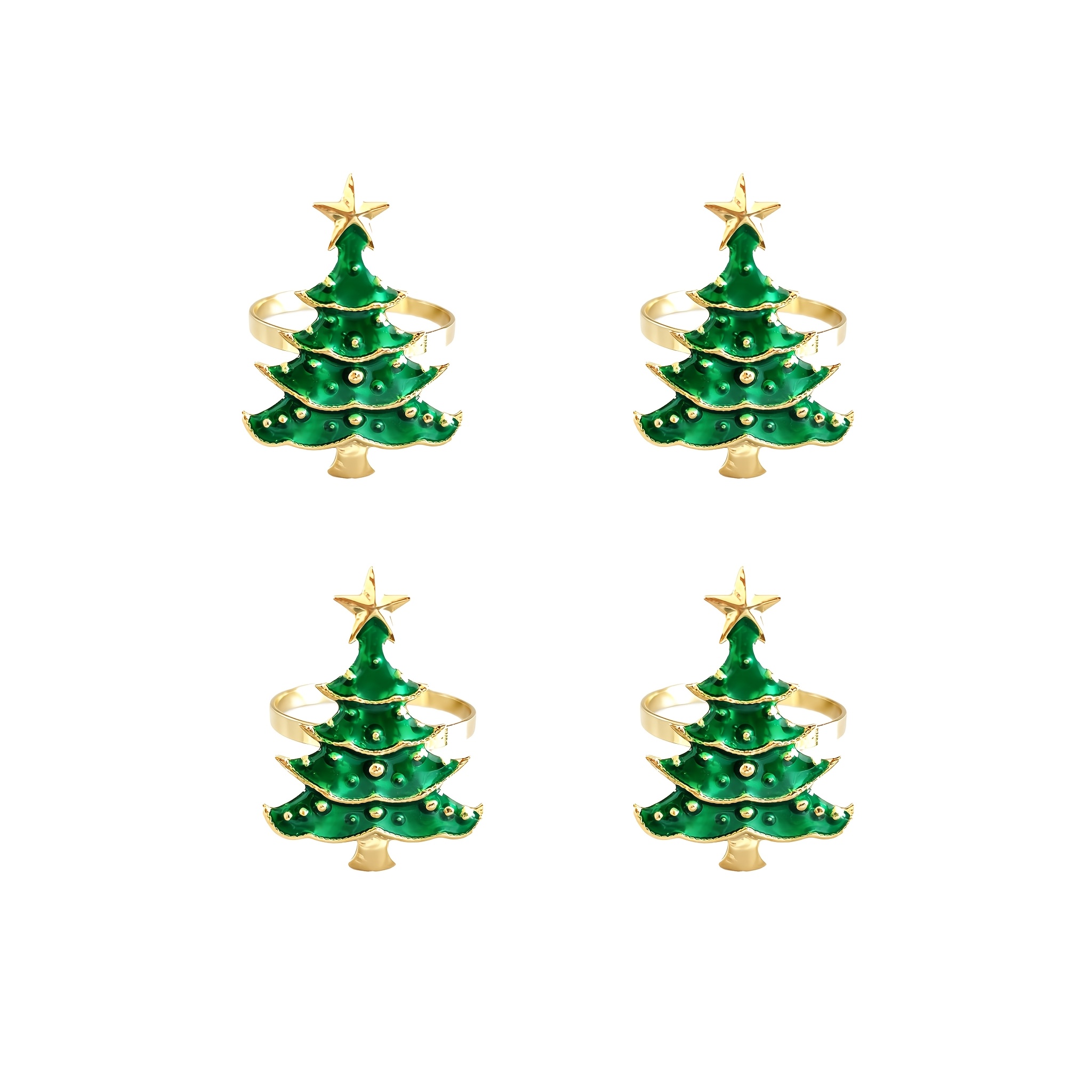 TEMU 4pcs Pack Christmas Tree Napkin Rings Holders Suitable For Table Setting, Elegant Napkin Buckles For Holiday Dinner Party Decorations, Wedding