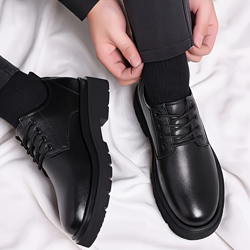 mens black genuine dress shoes stylish lace   with thick rubber sole for business wedding or casual wear wedding footwear sleek black shoes durable rubber sole Product details 2