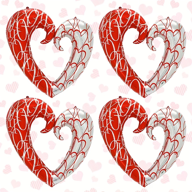 

4pcs Red Heart Foil Balloons - Valentine's Day, Weddings, Engagements & Romantic Celebrations, Printed, Hook, Party Scene Decoration