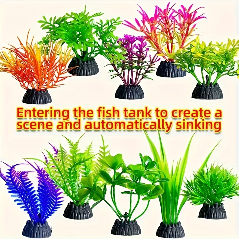 

Colorful Ocean - 5-piece Artificial Plant Set, Durable Pvc, Realistic Fish Tank Decorations With Automatically Sinking Base