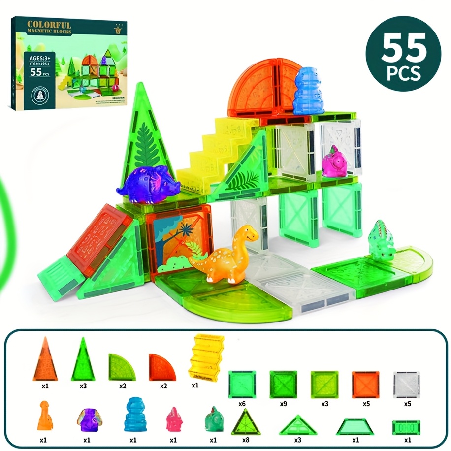 TEMU Toys Magnetic Tiles - For Kids Toys Stem Sensory Outdoor Toys For 3+ Year Old Boys And Girls, Creative Games Kids Toys