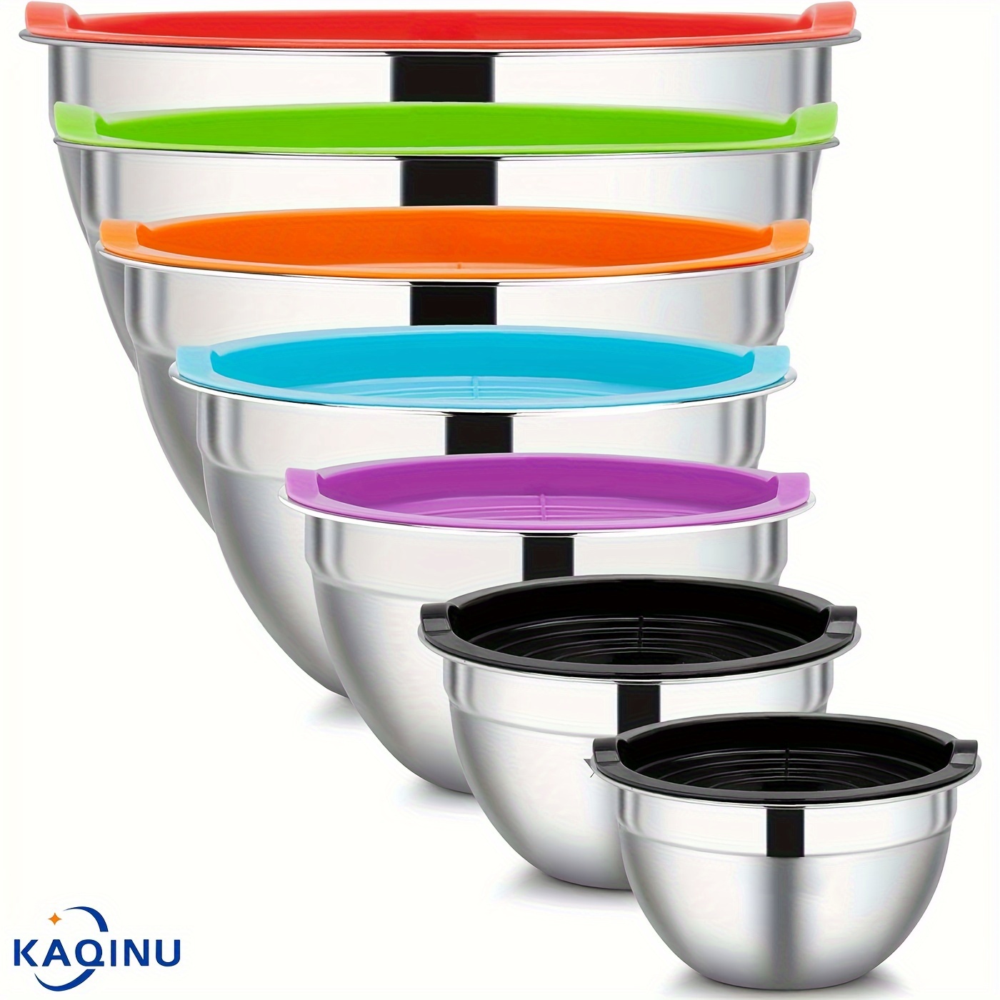 

7 Piece Mixing Bowls With Lids For Kitchen, Stainless Steel Mixing Bowls Set Ideal For Baking, Prepping, Cooking And Serving Food, Nesting Metal Mixing Bowls For Space Saving Storage