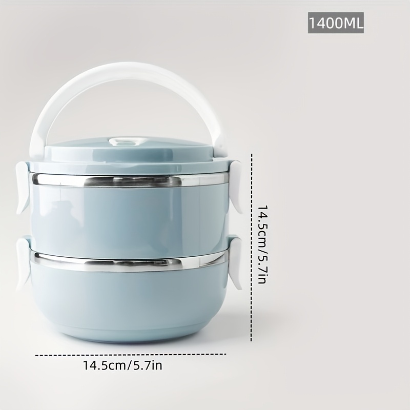 TEMU Stainless Steel Lunch Box Set - Insulated Bento Box With Lid, Hand Wash, Cylindrical, Hand Operated, Suitable For Office, School, Camping, Picnic, Kitchen Locker (1400ml)