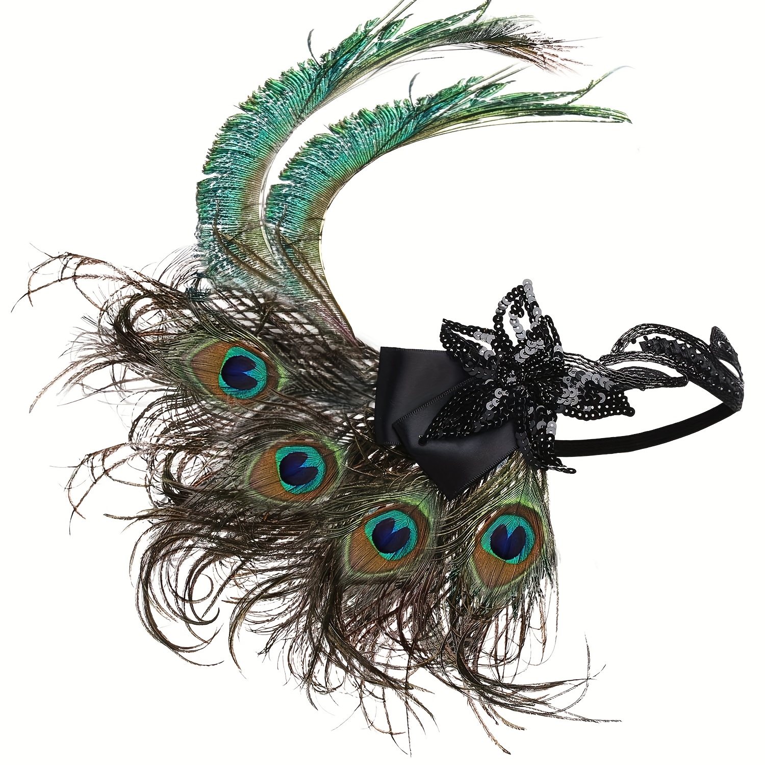 1920s Flapper Headband Pearooster Feather Headpiece Accessories For Women Sequined Headpiec