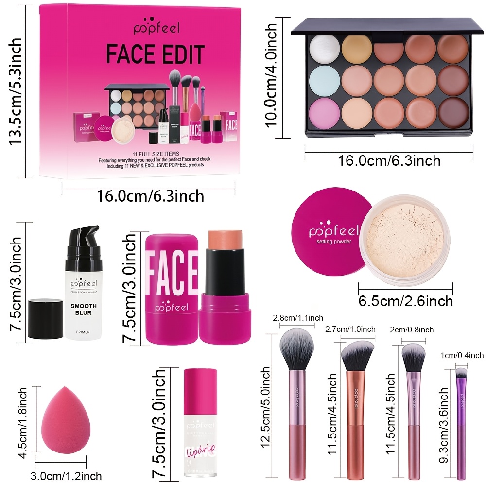 POPFEEL 11-teiliges Valentinstag Geschenkset – Gesichts-Make-up-Kit in Pastellfarben