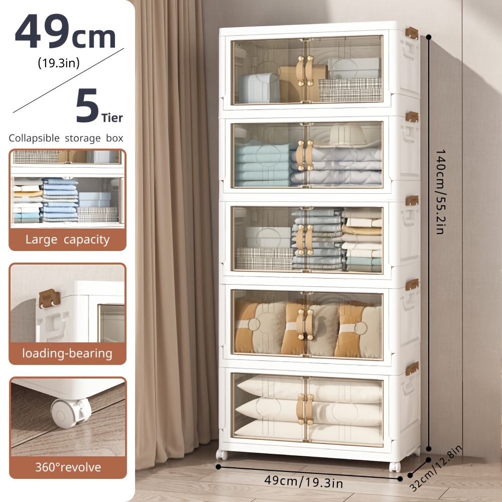 E-shop Ein großer Rollschrank mit Rollen, faltbare und stapelbare Behälter mit Deckel in 2, 3, 4 und 5 Ebenen - 19,3 Zoll breit, geeignet für faltbare