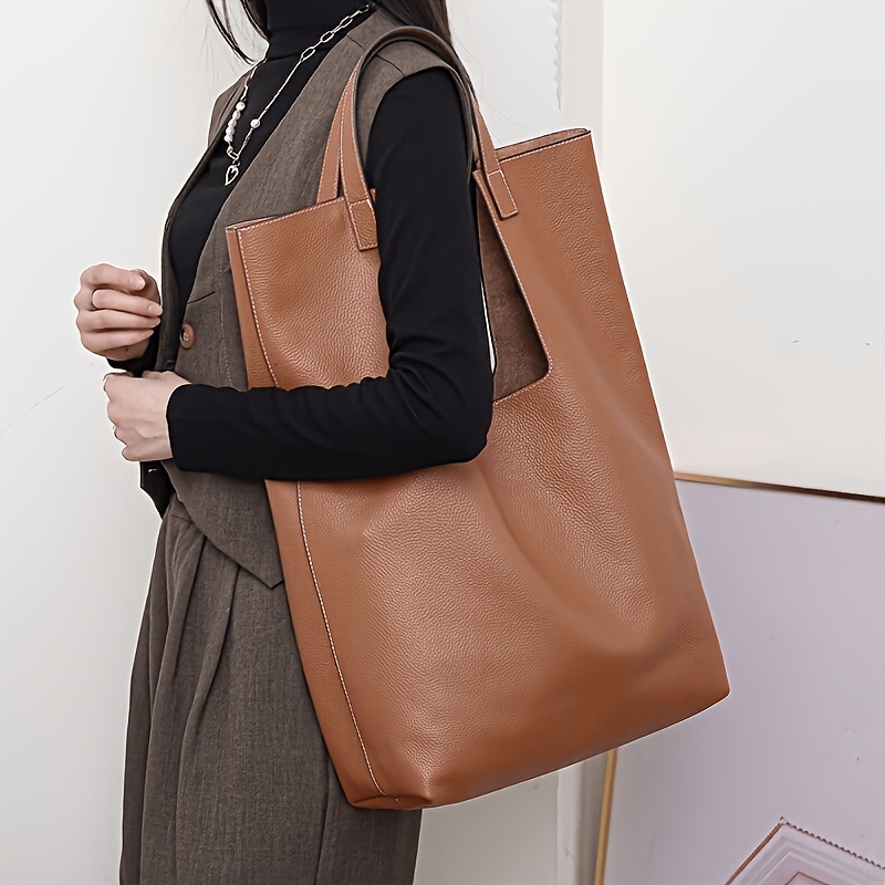 TEMU Top-grain Cowhide Handbag, Vintage Shopping Bag, Genuine Leather Bag, Small Handbag, European And Luxury Crossbody Briefcase, Women's Shoulder
