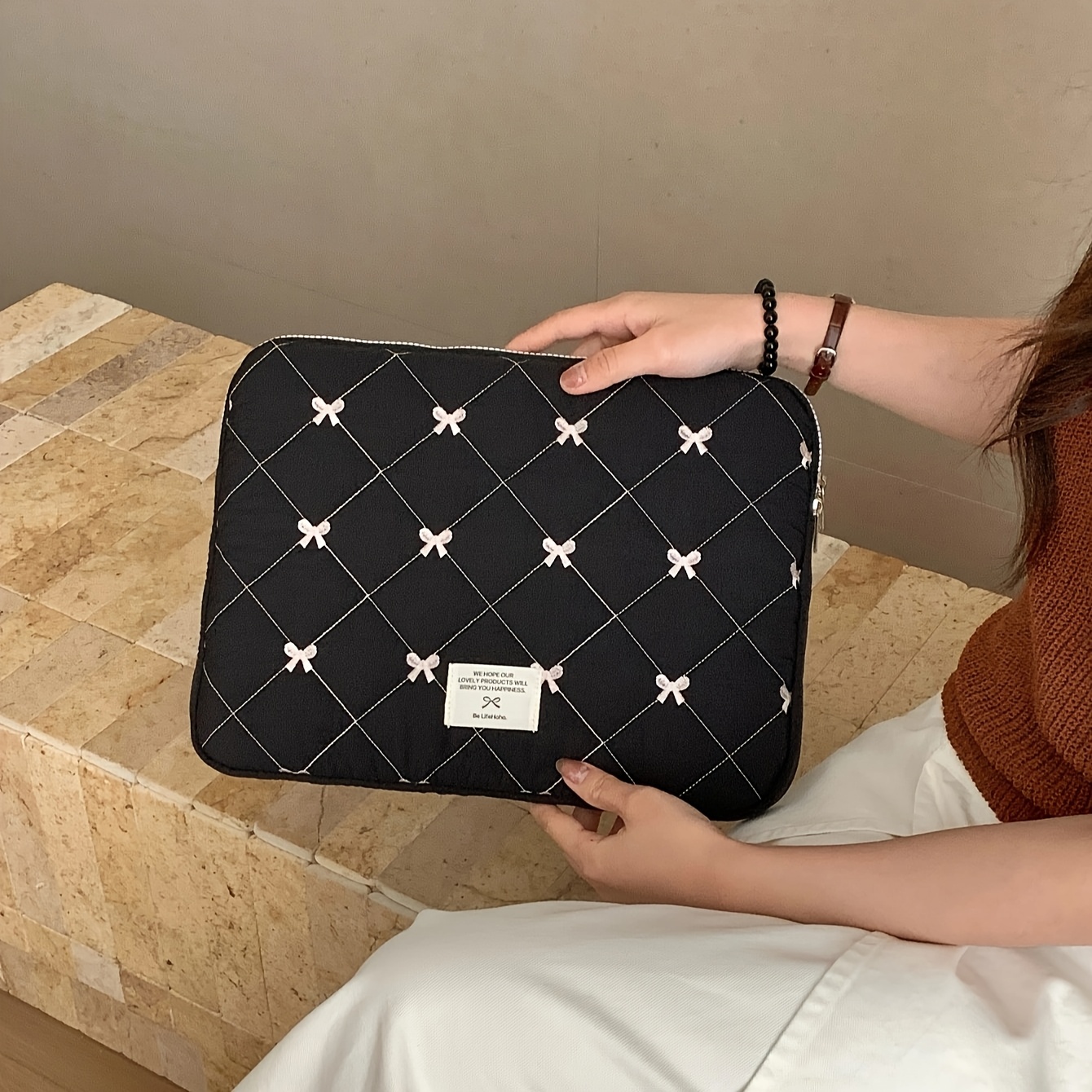 TEMU Sac pour ordinateur portable brodé d'un nœud de 11 pouces, 13 pouces et 15 pouces, compatible avec Macbook et pour iPad, sac de protection pour