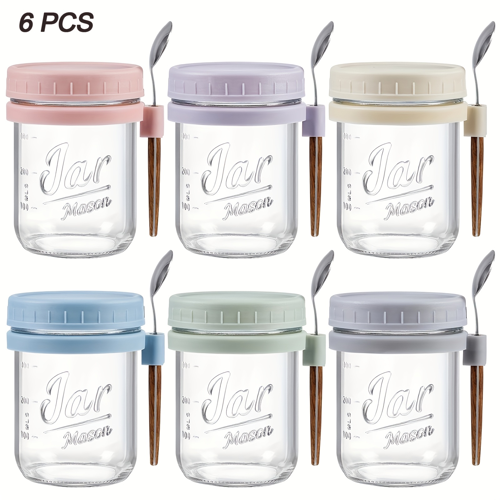 TEMU Collection de 2/4/ de d'avoine à préparer avec couvercle et cuillère - Bocal en verre de 473 ml, rangement hermétique généreux, parfait pour ,