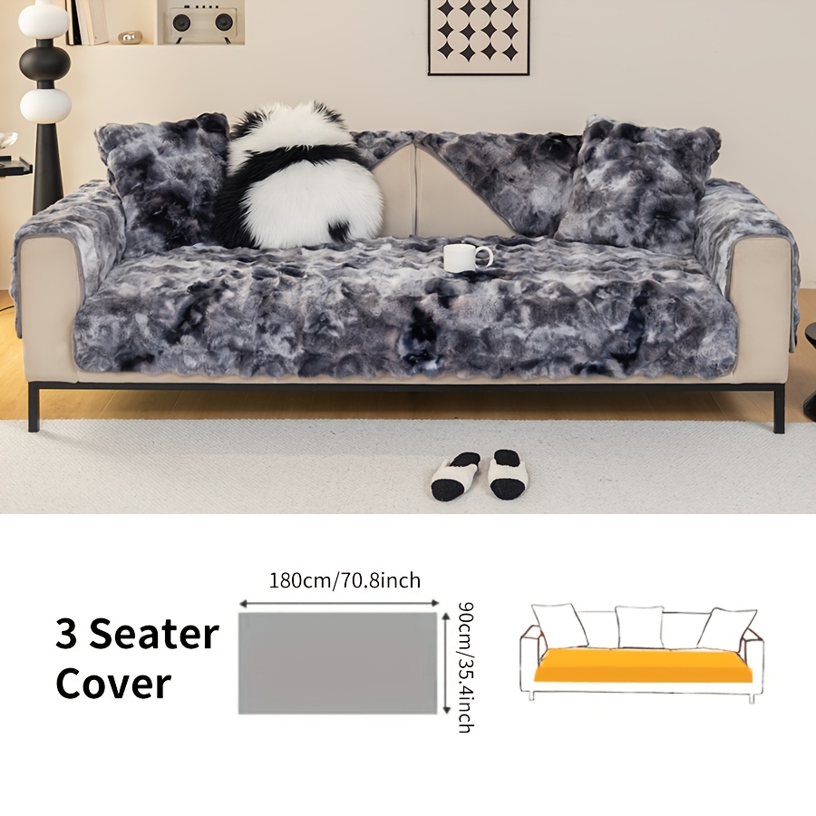 TEMU 1pc Gradient Color American Faux Rabbit Fur Plush Sofa Cover, Pet Favorite, Thick Plush Protection Sofa Cushion For Cat Riding, Plush Anti Slip