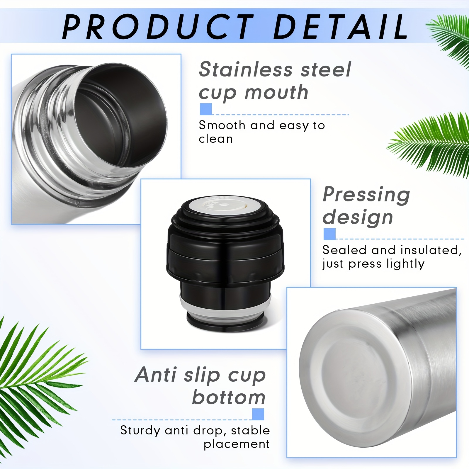 4pcs不锈钢热水瓶17盎司/500毫升热水瓶咖啡旅行杯带杯咖啡店密封真空绝缘瓶，适用于热饮 详情 0