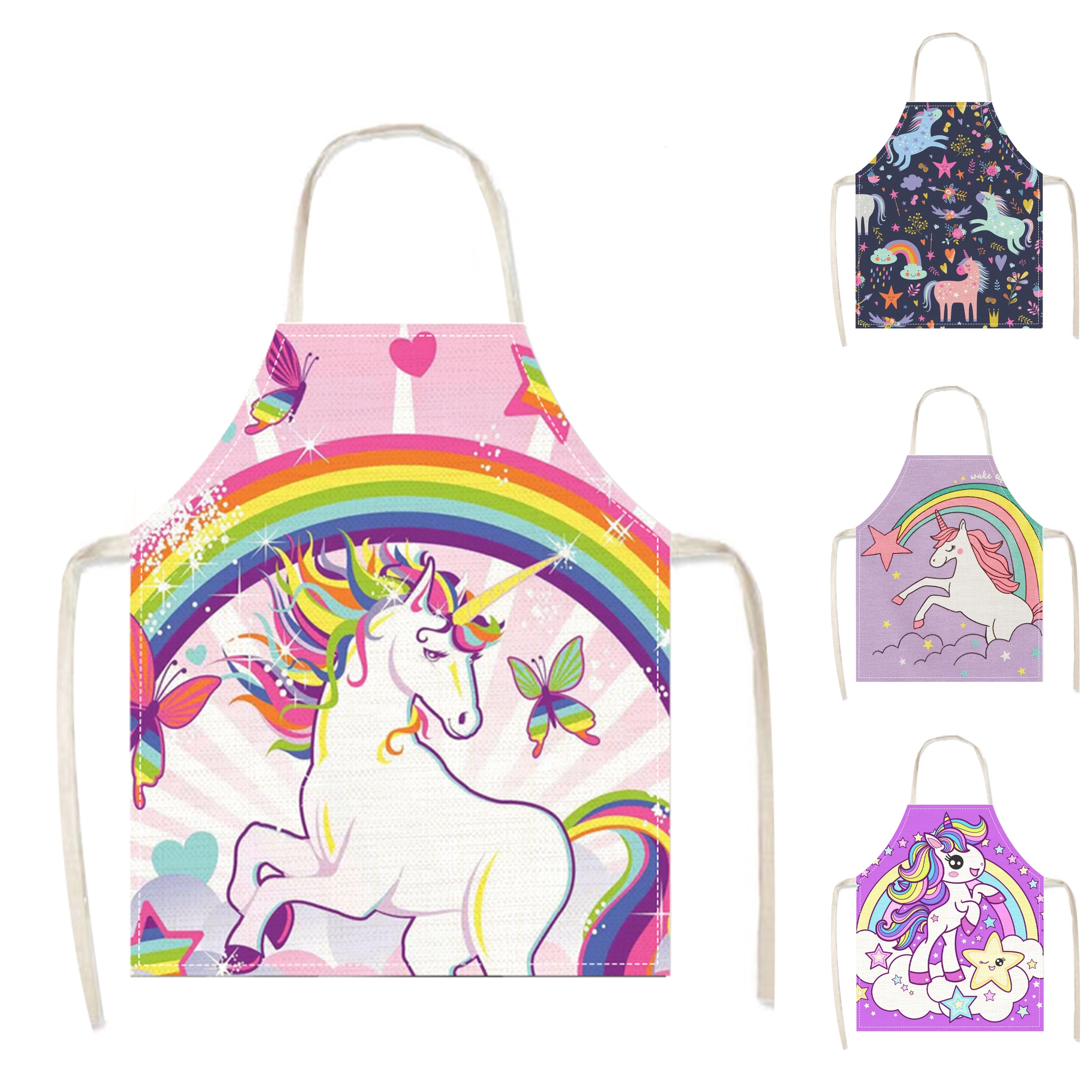 

1pc, Apron, Creative Cartoon Style Unicorn Printed Apron, Sleeveless Durable Cooking Apron With Waistband, Workwear For Household Cleaning, Cooking