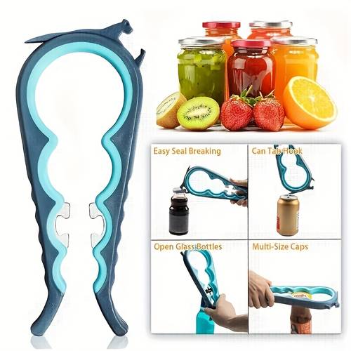 new arrival 6 in 1 non slip can opener and 4 in 1 bottle opener with an ergonomic silicone handle suitable for seniors or individuals with weak hands can open cans jars and jam lids durable plastic can lid opener