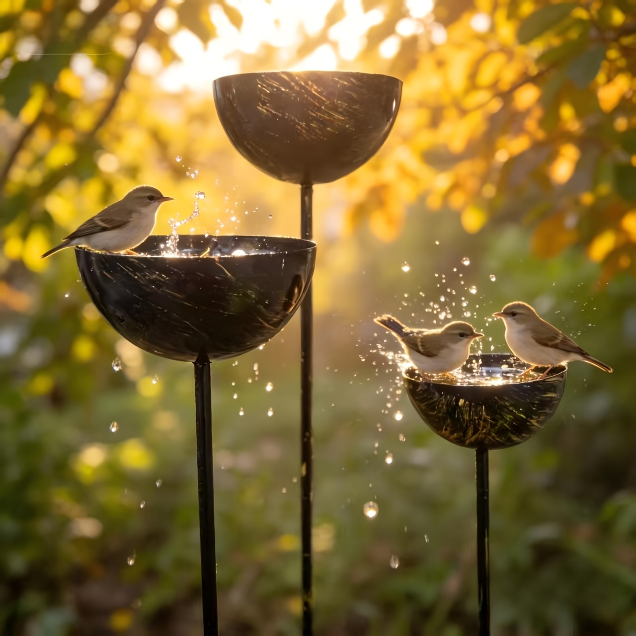 Image of A Set Of 3 Outdoor Rainwater Containers, Retro And Bathtubs, Garden Courtyard Bird Feeder, Decoration