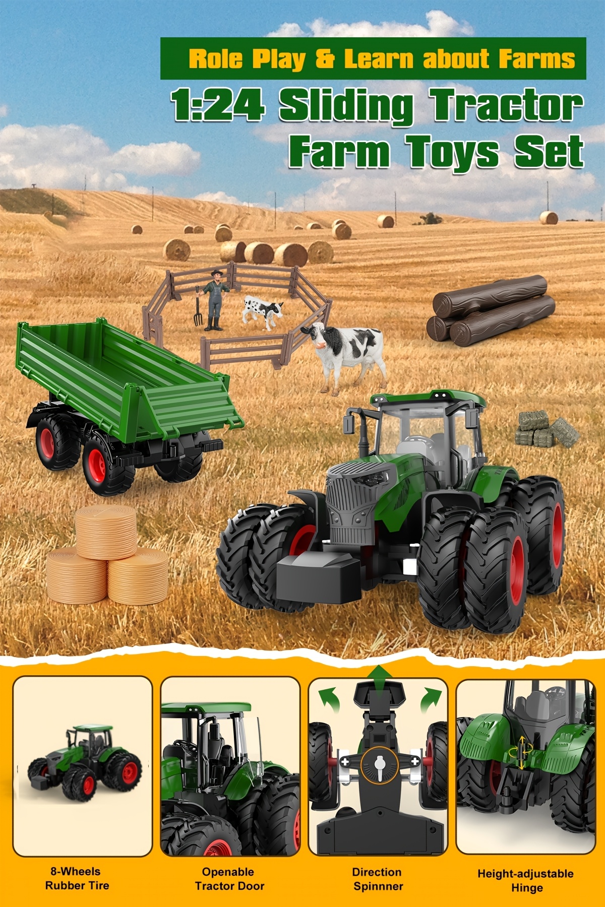 toy tractor set including a truck and trailer featuring farm