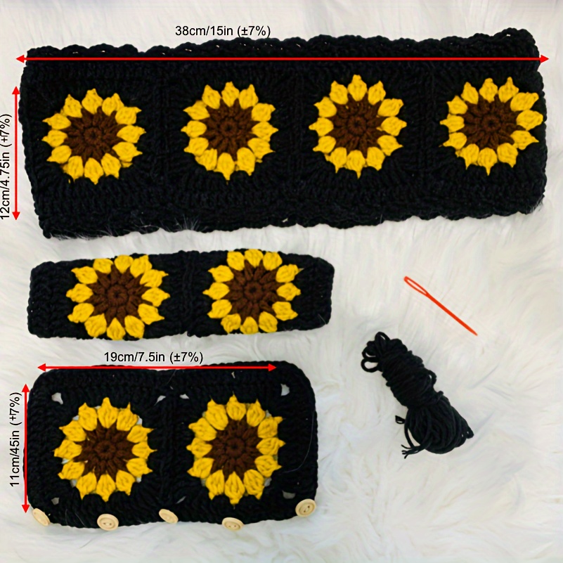 crochet sunflower steering wheel cover and seat belt cover