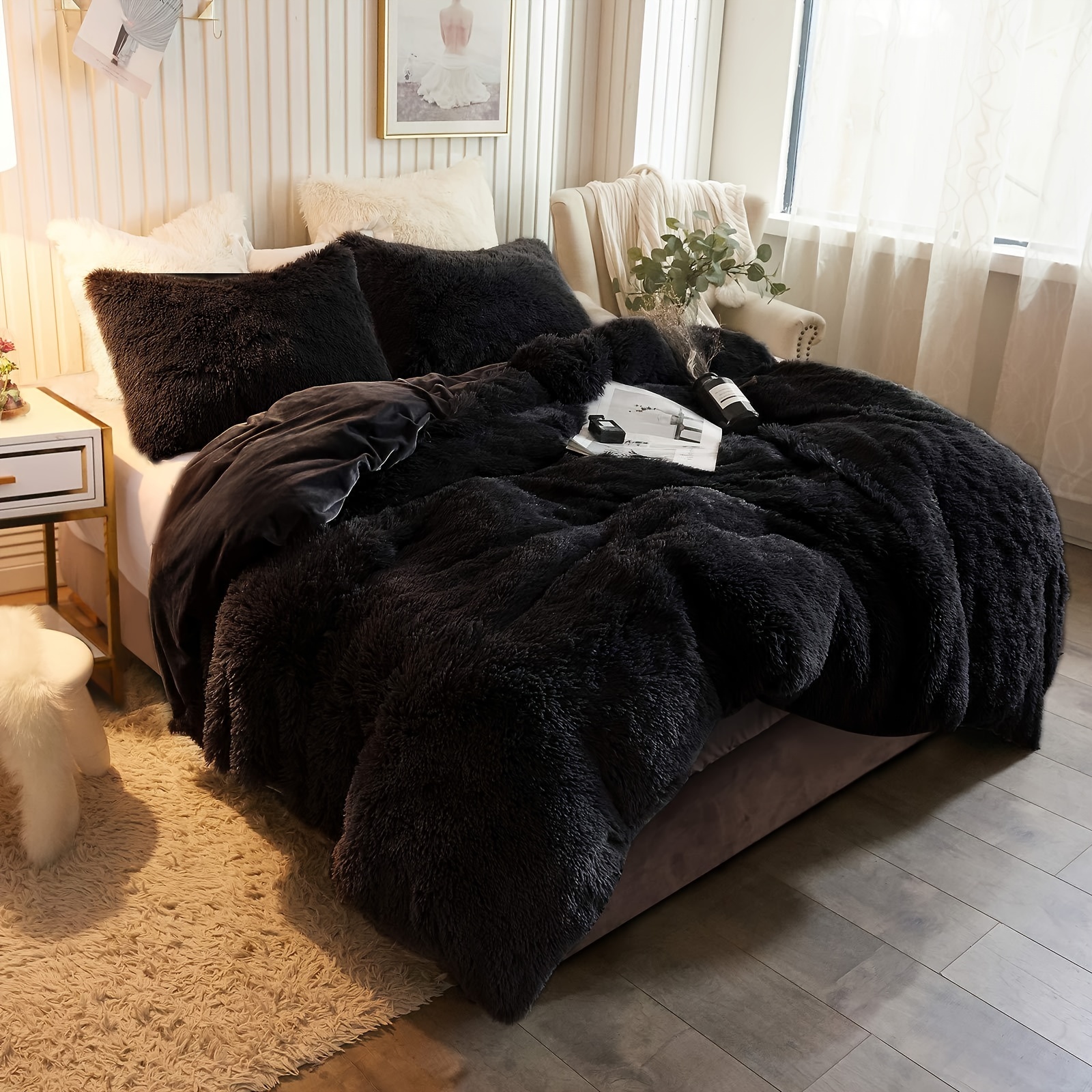 

Plush Fluffy Duvet Cover Luxurious Super Soft Bedding 1 Piece (1 Faux Fur Duvet Cover And 2 Pillowcases) Zipper Closure