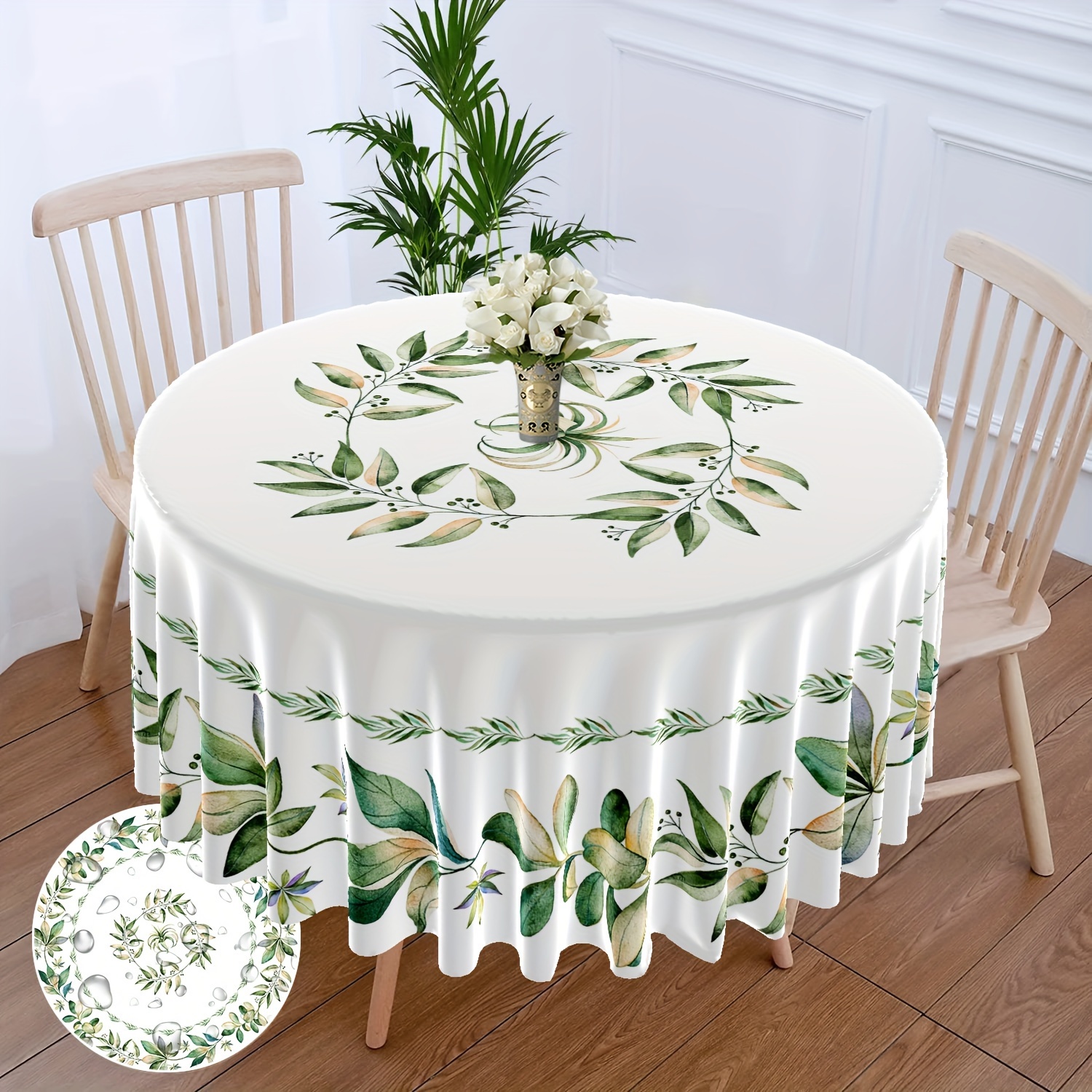 

Waterproof Round Tablecloth - 63" Polyester, Wrinkle-free & Easy Clean For Dining, Bbqs, & More