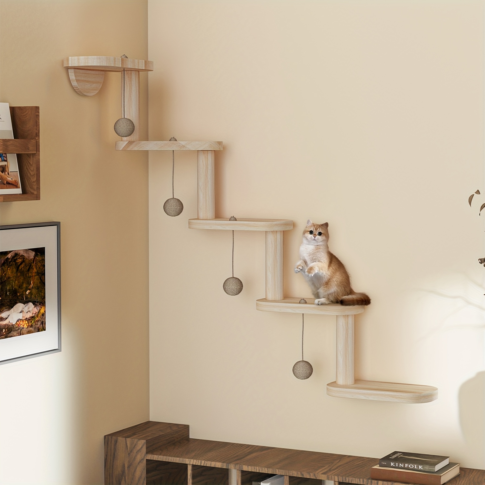 DIY Modular Cat Wall Climbing Shelf with 4 Cat Balls - Multi-Level Cat * for Indoor Cats, Space-Saving Wall-Mounted Perches &amp; Play *