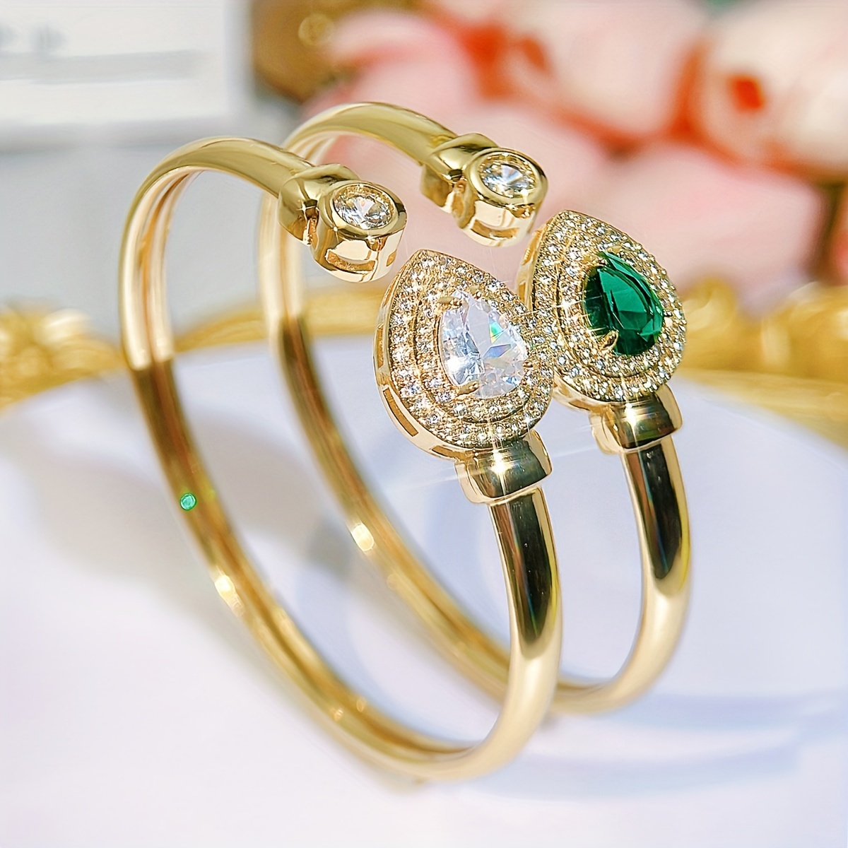 Heart CZ Bangle Adjustable Golden Plated