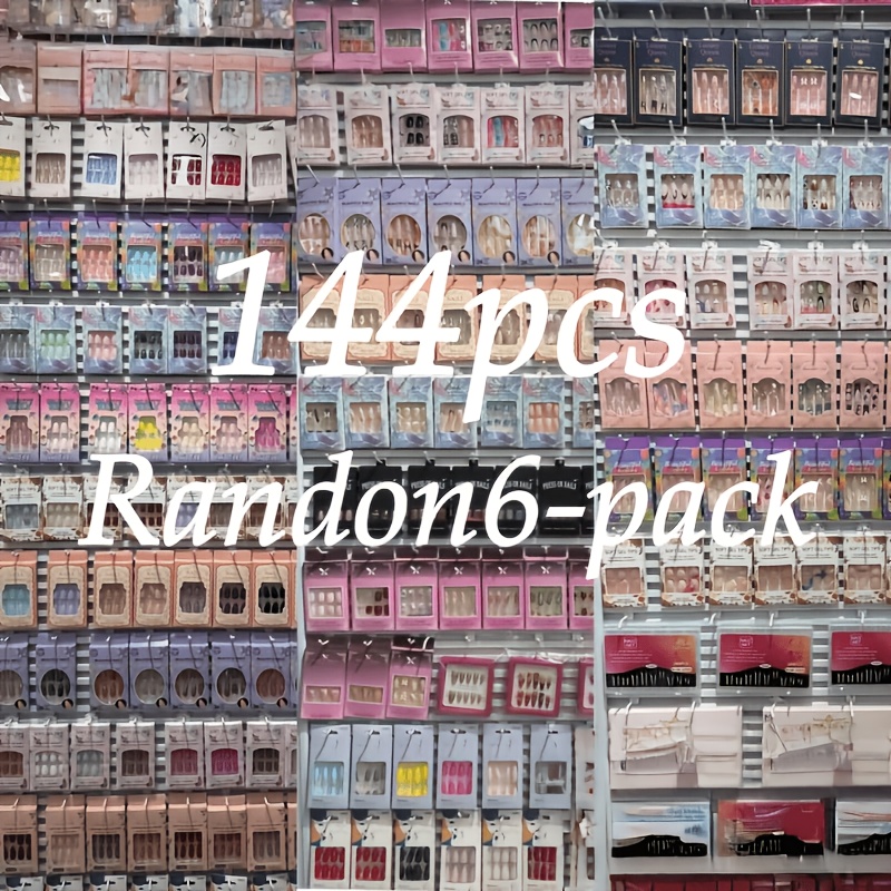 TEMU 144pcs Random Nail Art Set | 2000 Styles In Stock , Includes Almond, Ballet, Stiletto, Square Nails, Easy, Stylish, Shiny Designs, Fashionable Mixed Colors, High-quality Glossy Abs Nails