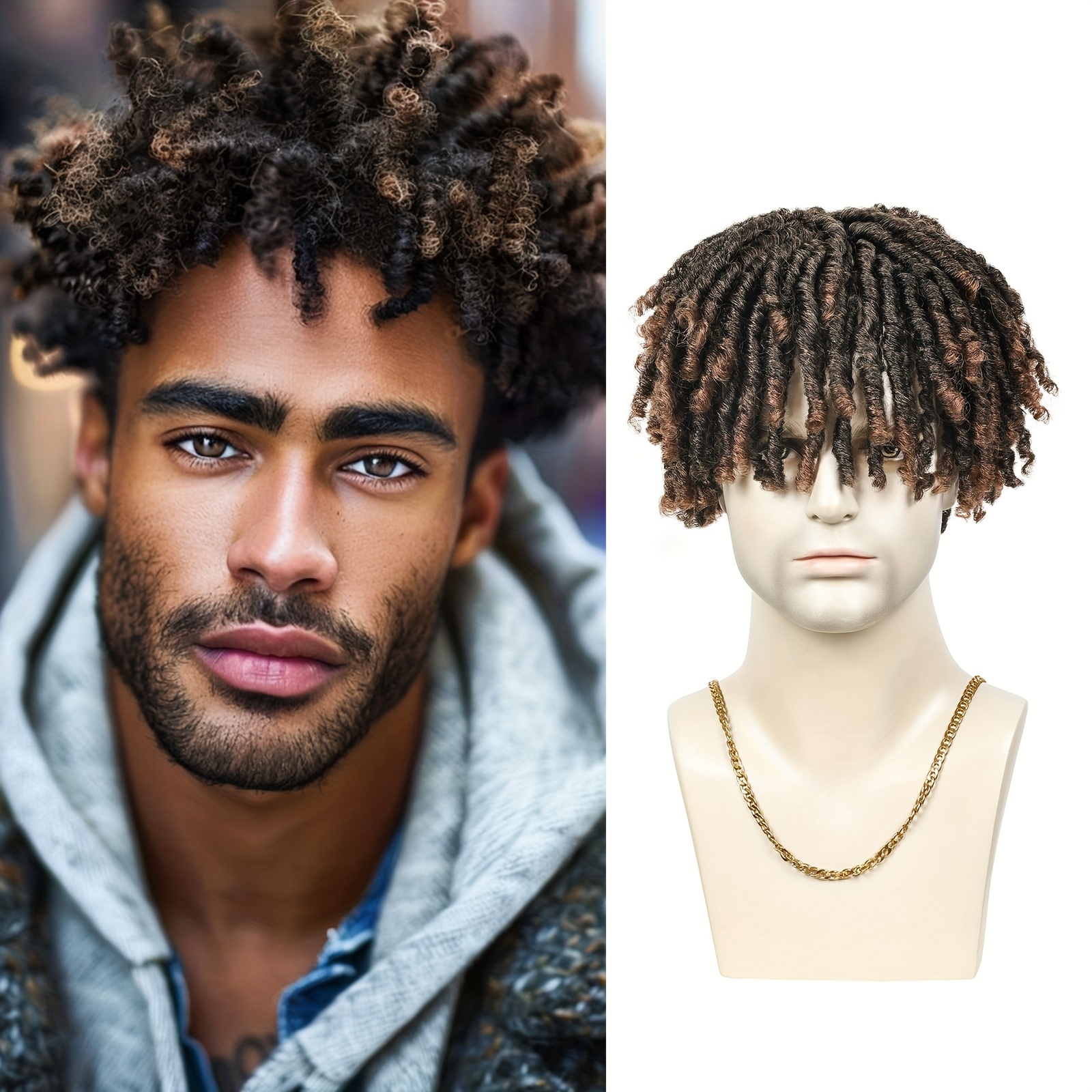 

- 10" Crochet - Glueless, - Synthetic Curly For Men