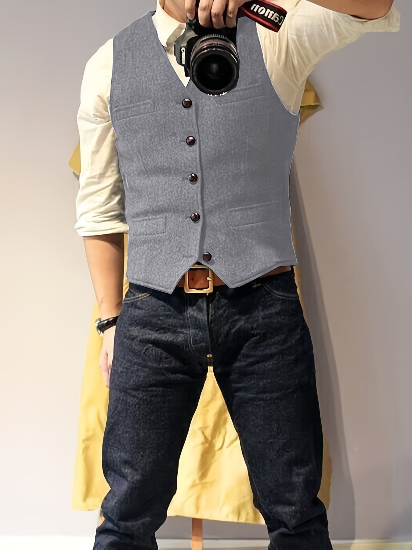 Men's Tweed Vests Vintage Western Cowboy Wool Blend Herringbone Formal Wedding Party Casual Golf Fishing Hunting Vests