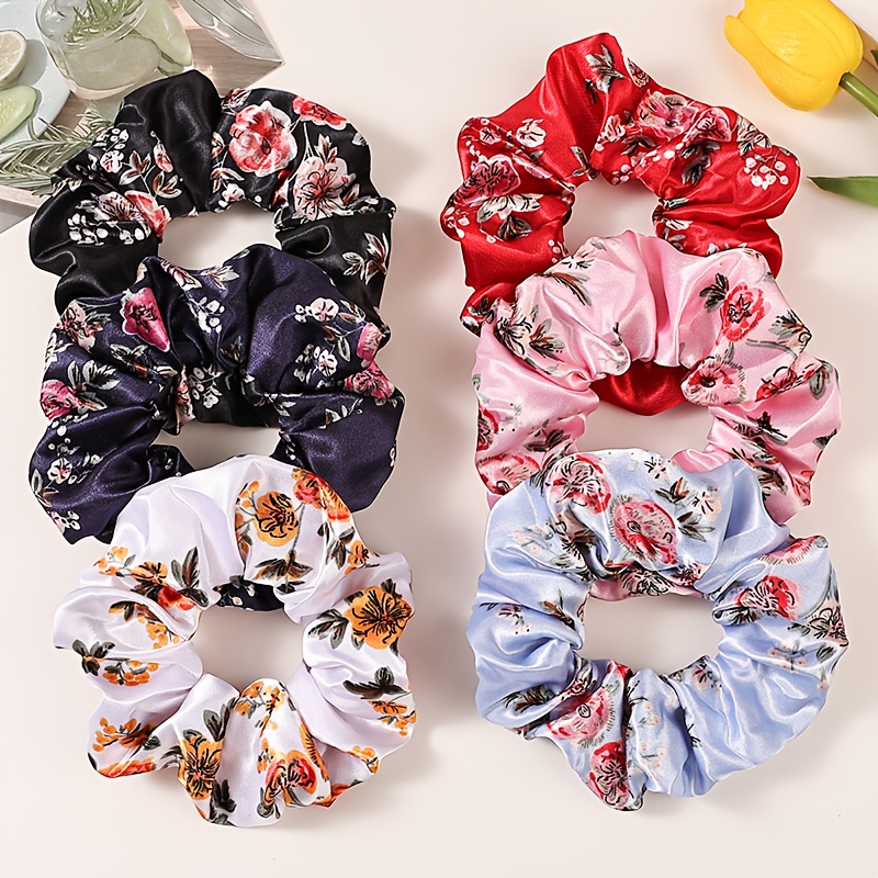 TEMU 6pcs Comfortable And Elastic Hair Ties For Women, Featuring A Vintage Floral Pattern, For Her