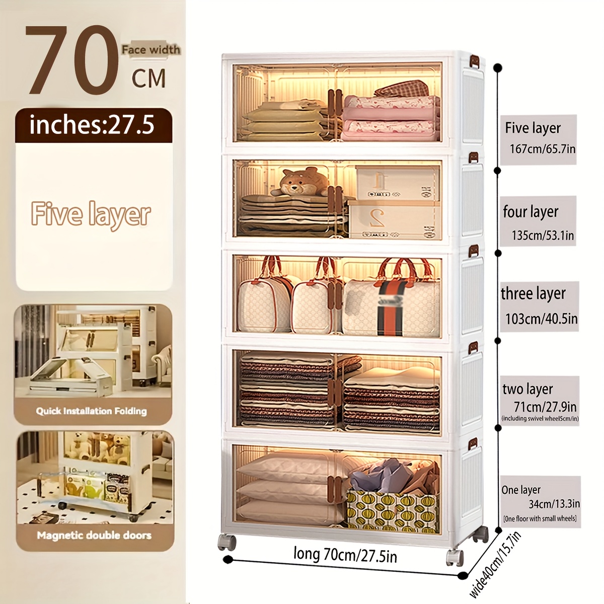 1/2/3/4/5 Layers Super-Large Storage Cabinets, Multi-Layer Folding Storage Boxes with Doors, Stackable Shoe, Book, And Clothing Storage Boxes, Suitable for Home Storage And Organization Cabinets in Wardrobes, Bedrooms, Bathrooms, Offices