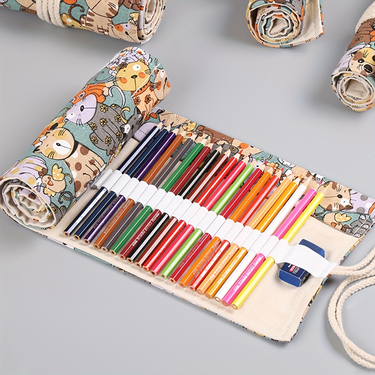 

1pc Canvas Pencil Bag (large Capacity), - 12/24/36/48/72 Holes, Pens, Pencils And Sketching Supplies - Ideal For Business Or School Use