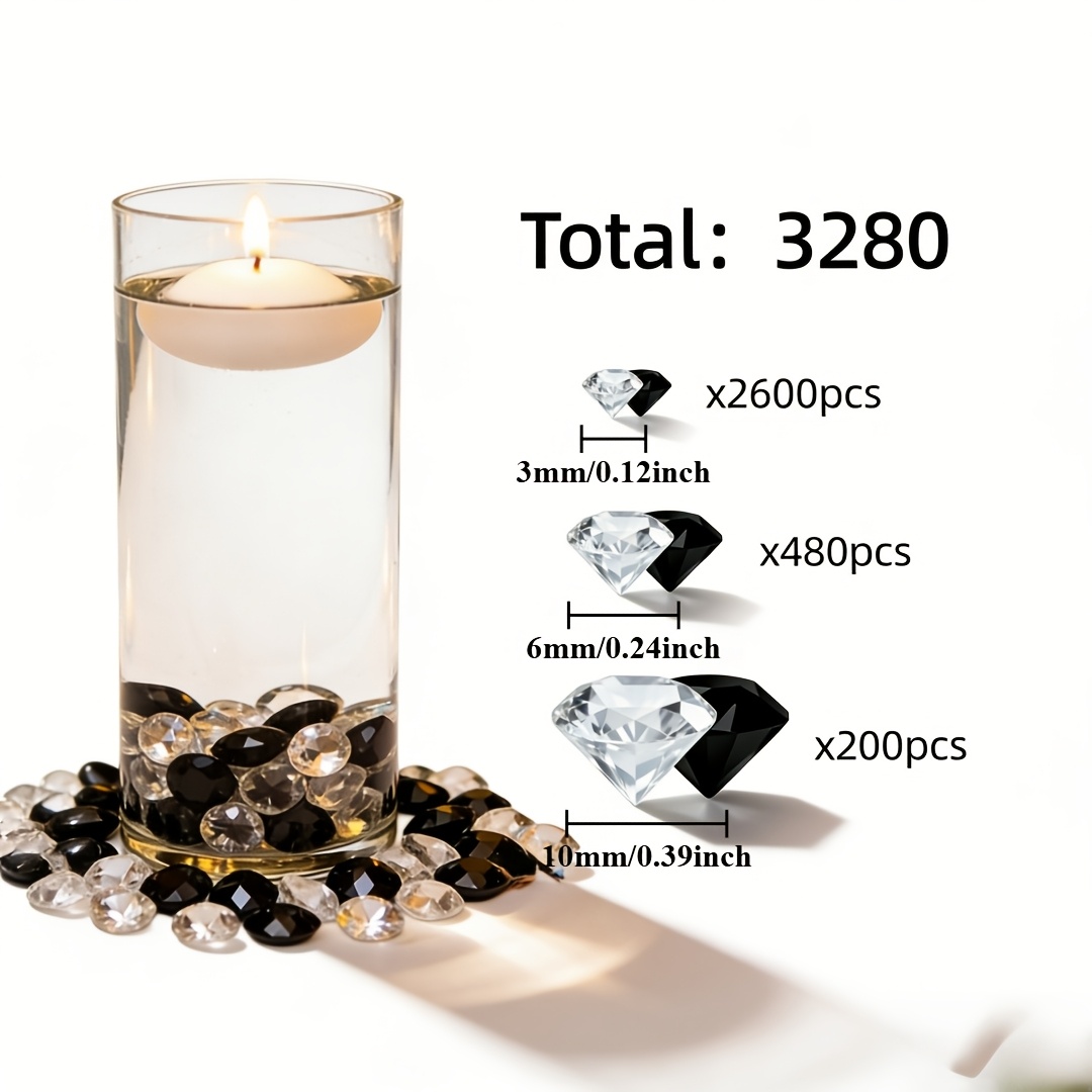 TEMU 3280pcs Black And Transparent Acrylic Simulated Diamonds, Crystals For Crafts, Fashion Embellishment, Glittering Table Decor, Crystal Table
