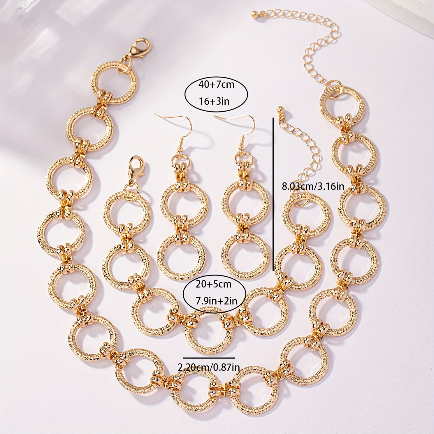 Hollow Circle Dangle Earrings & Bracelet & Necklace Punk Style Set