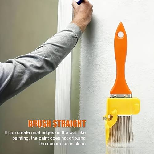 1pc precision paint brush with dual brushes red yellow orange handle lightweight portable paint brush for flawless painting ideal for walls ceilings trim baseboards easy clean brush for detailed decoration ceiling edge painting dualbristle brushes durable construction trim work diy enthusiasts