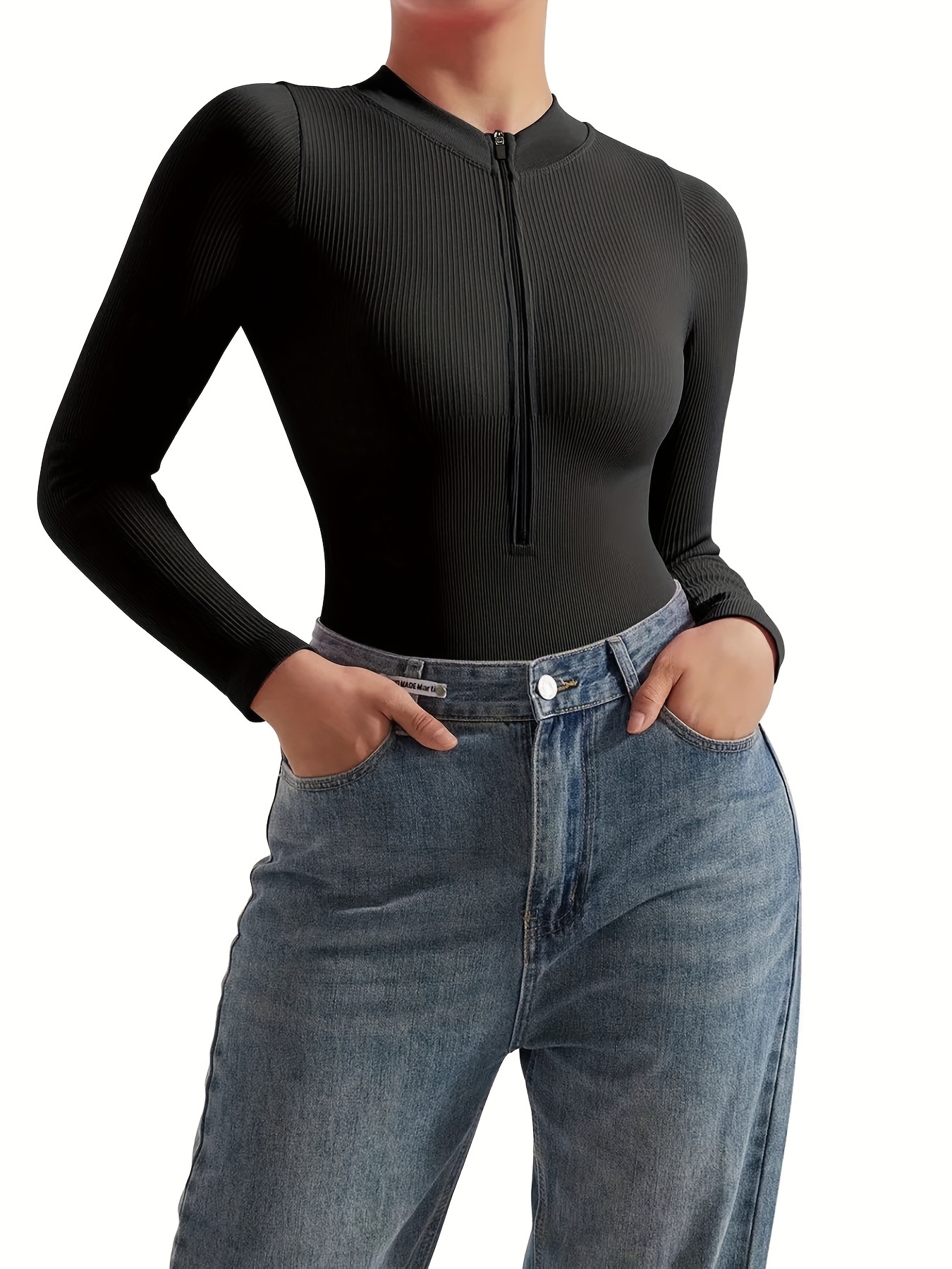 Seamless Solid Shaping Bodysuit, Long Sleeve Crew Neck Slimming Body  Shaper, Women's Underwear & Shapewear