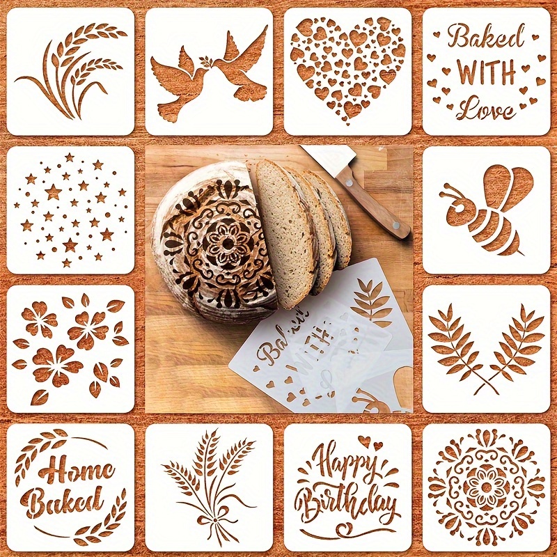 

12-piece Bread Baking Stencil Set - Plastic Pet Shape Mold Templates For Sprinkling & Decorating - Heart, Wheat, Bee, Leaves, Stars, Birthday Designs - Ideal For Home Baked Goods & Crafts