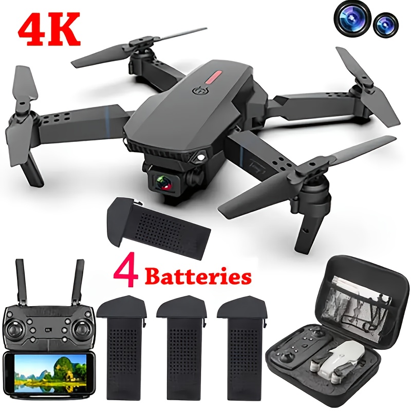 

Rc Drone With Sd Dual Camera Wifi Fpv Foldable Quadcopter+4 Battery - Height Fixed, Remote Control, Beginners, Hd Video Recording Portable Drone|compact Drone, E-da