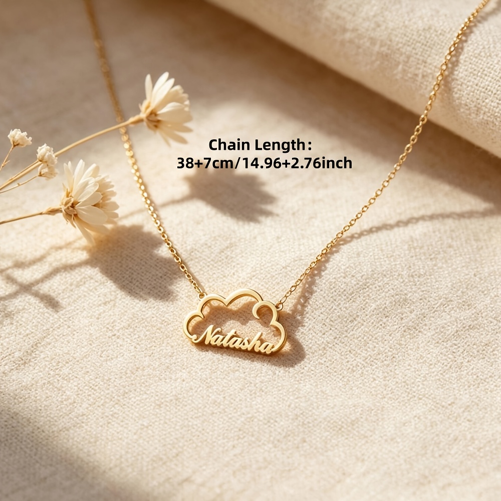 Personalized Golden Name Necklace, Custom Cloud Design Jewelry Gift