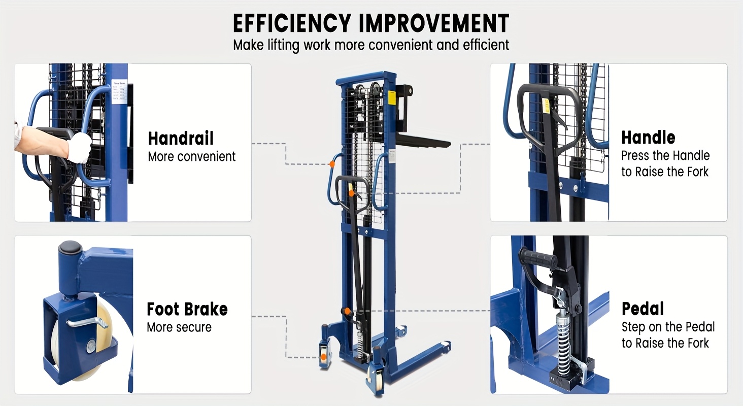 manual hydraulic pallet stacker 2200lbs capacity 63 lift fixed legs Product details 4