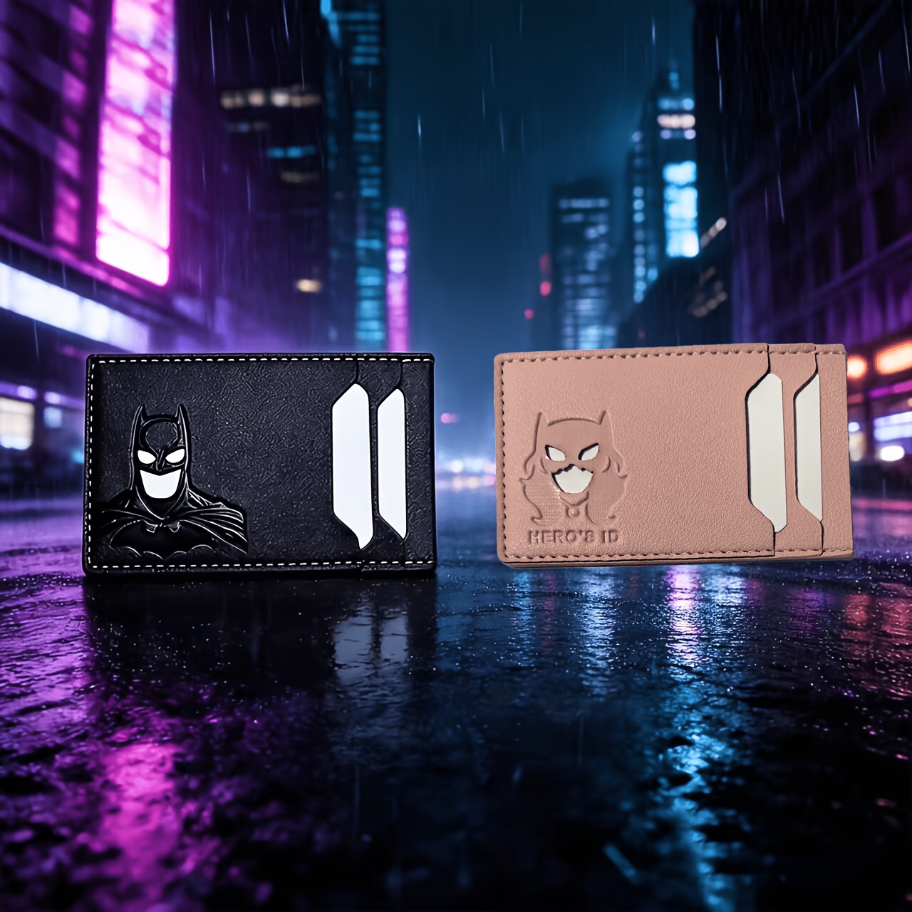 TEMU Couple's 2pcs Id Holder For Men And Women Featuring Batman And Catwoman, 3-layer Hero Couple's Wallet, Multi-card License Holder, Convenient To