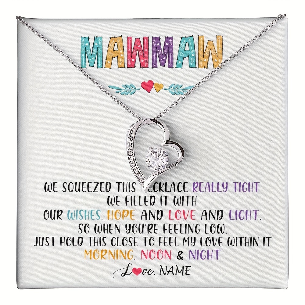 

Personalized Mawmaw Pendant Necklace With Customized Message Card From Grandchildren - Heart & Rhinestone Embellished, Copper Material, Mixed Color, Gift Box Included For Birthday, Day