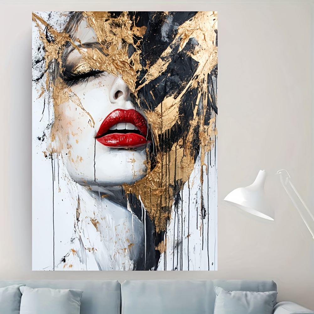 

Large Modern Golden Abstract Canvas Wall Art - Poster For Bedroom & Living Room Decor, 31.5x47.2 Inches, Black & Golden Elegant Design, Aesthetic Room Decor