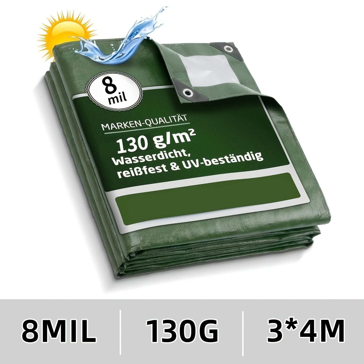 Image of Tarpaulin, 130g/m², Grommets 3ft/0.91m Apart, Premium Fabric Tarpaulin With Eyelets, Protective Tarpaulin For Garden Furniture, Wood, Tarpaulin For Car, Boat And Camping, Tarpaulin