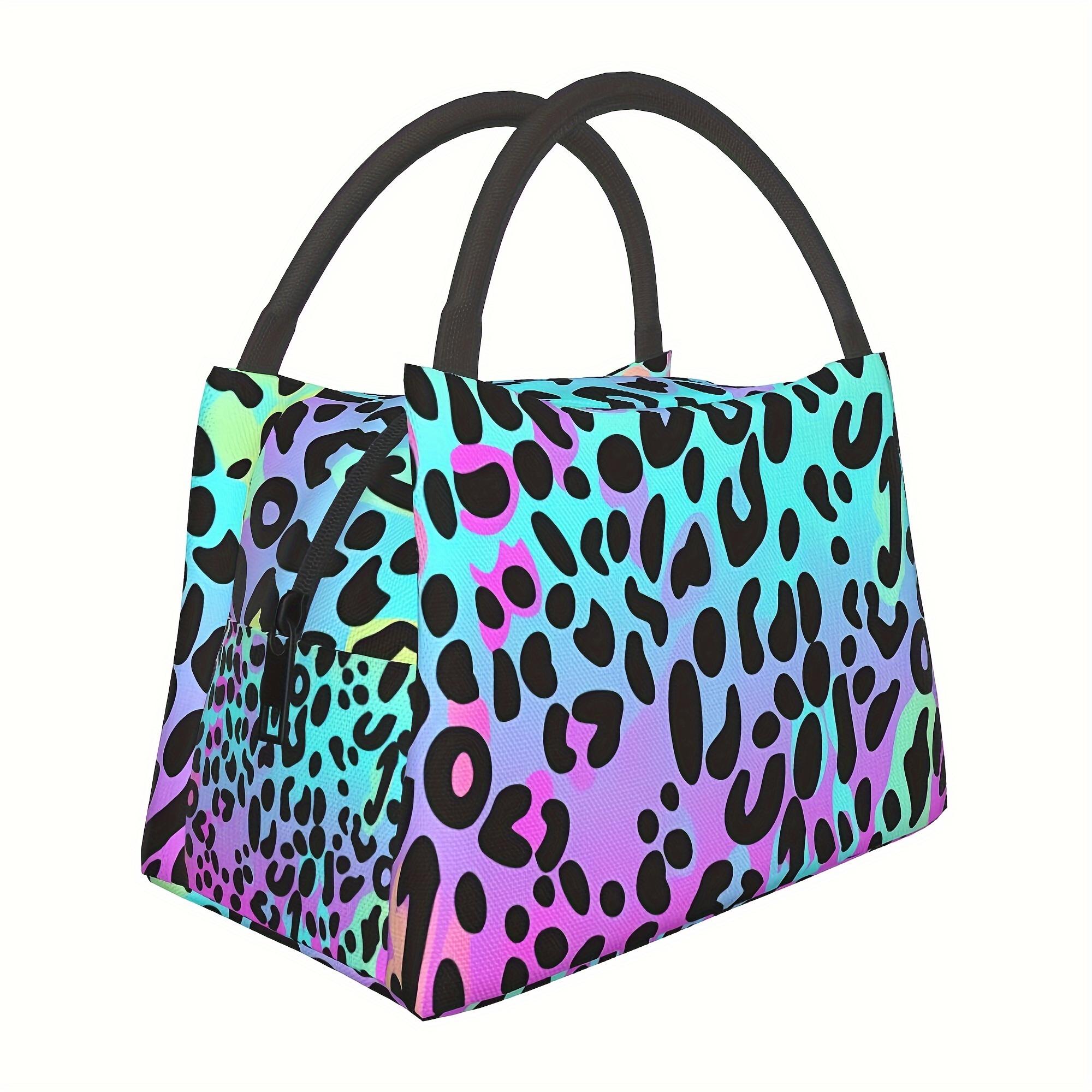 TEMU 1pc Colorful Leopard Print Pattern, Portable And Reusable Refrigerated Bag, Insulated Bag, Insulated Lunch Bag, Essential For Camping,