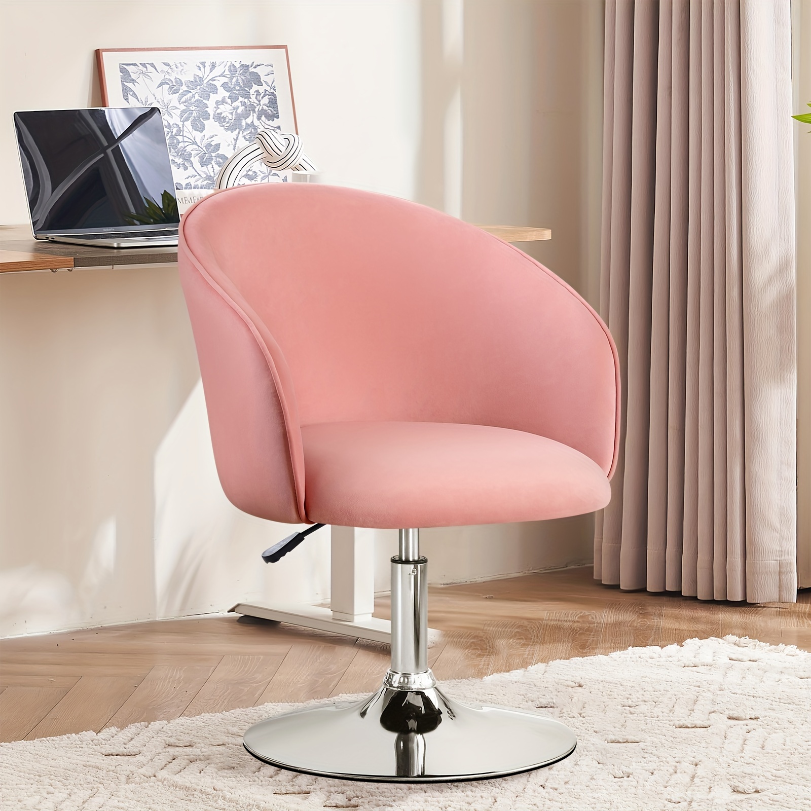 

Velvet Vanity Chair Height Adjustable Accent Chair Makeup Chair With Chrome Frame, Round Swivel Chair For Living Room Bedroom Office Lounge