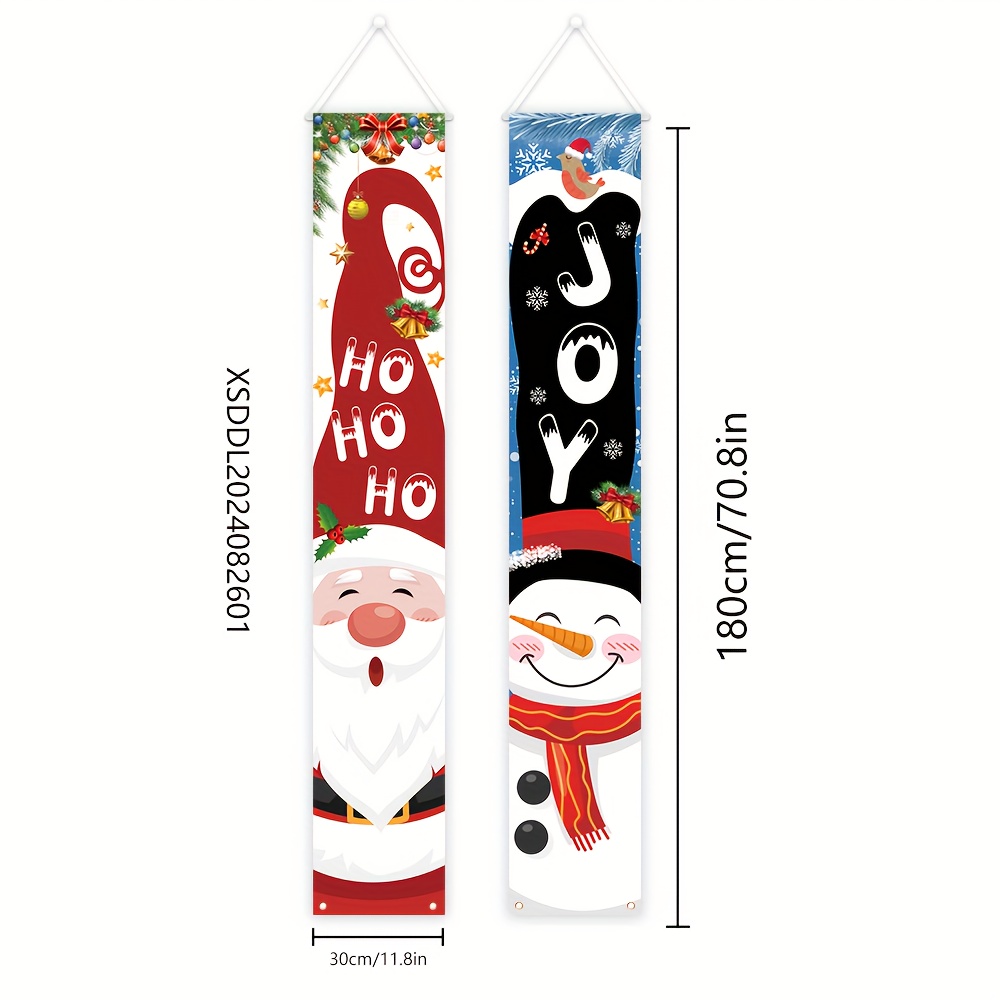 TEMU Christmas Porch Banner Set, 1 Pair, Santa Claus & Snowman Design Door Decoration - Multipurpose Polyester Holiday Decor Flags, No Power Needed -