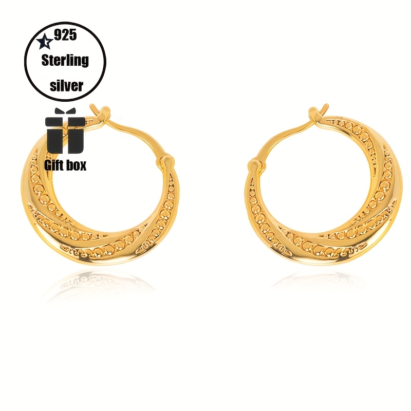 Image of Men's 925 Sterling Silver Small Bead Spiral Earrings Fashion Elegant Ear Jewelry Gift For Him For Halloween Christmas Christmas Eve Exquisite Gift Box Local Warehouse