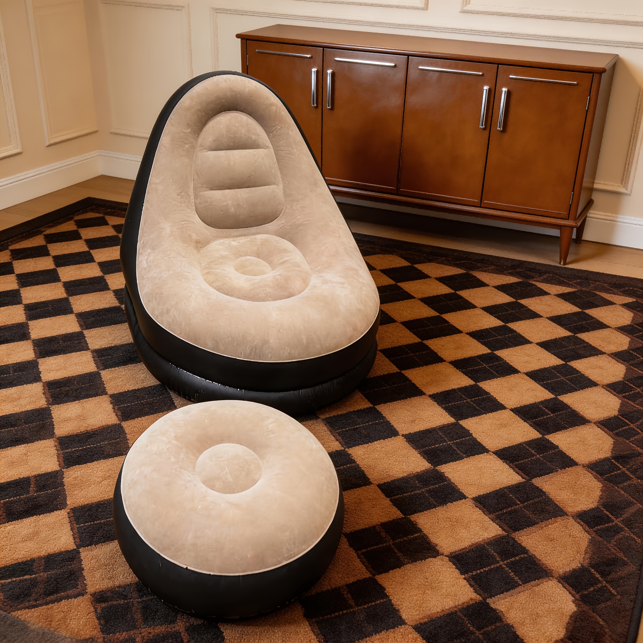 TEMU Shoe-changing Stool And Inflatable Lounge Chair With Footrest! Inflatable For Indoor And Outdoor Use, Suitable For Living Room, Bedroom, Office,