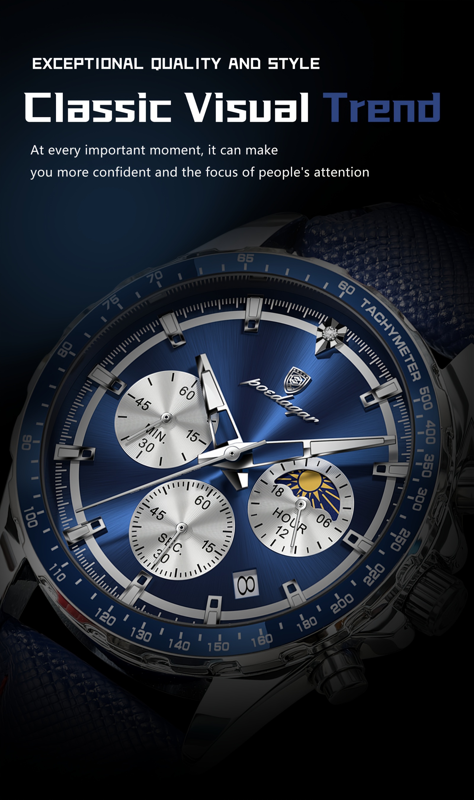 Luxury Leather Waterproof Men'S Watch | Casual Style, Color, 3ATM Water Resistance, Quartz Movement, Non-rechargeable Battery, POEDAGAR Brand