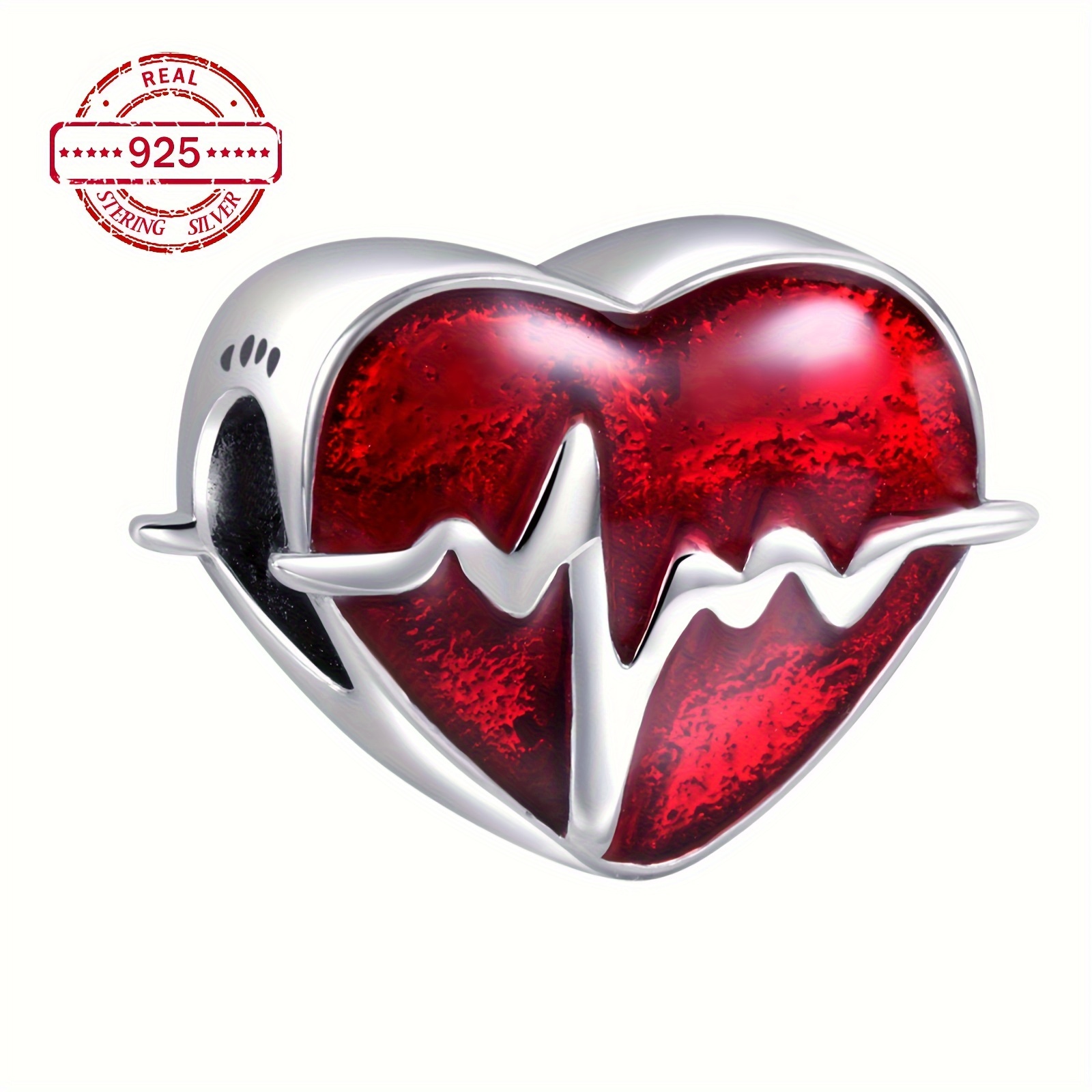 

Elegant Red Heartbeat Ecg Charm Pendant - S925 Sterling Silver With Cubic Zirconia, Making, Fits European Bracelets & Necklaces - Gift For Women, Annmors